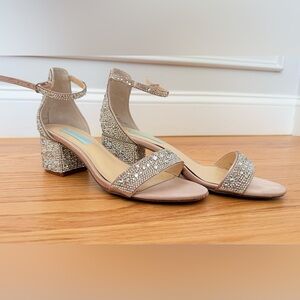 Betsey Johnson Bridal Rhinestone Block Heel Sandals